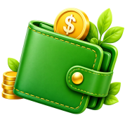Green wallet with coins